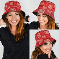 Red Palaka Quilt Hawaii Bucket Hat Traditional Hawaii-plaid Pattern - Polynesian Pride