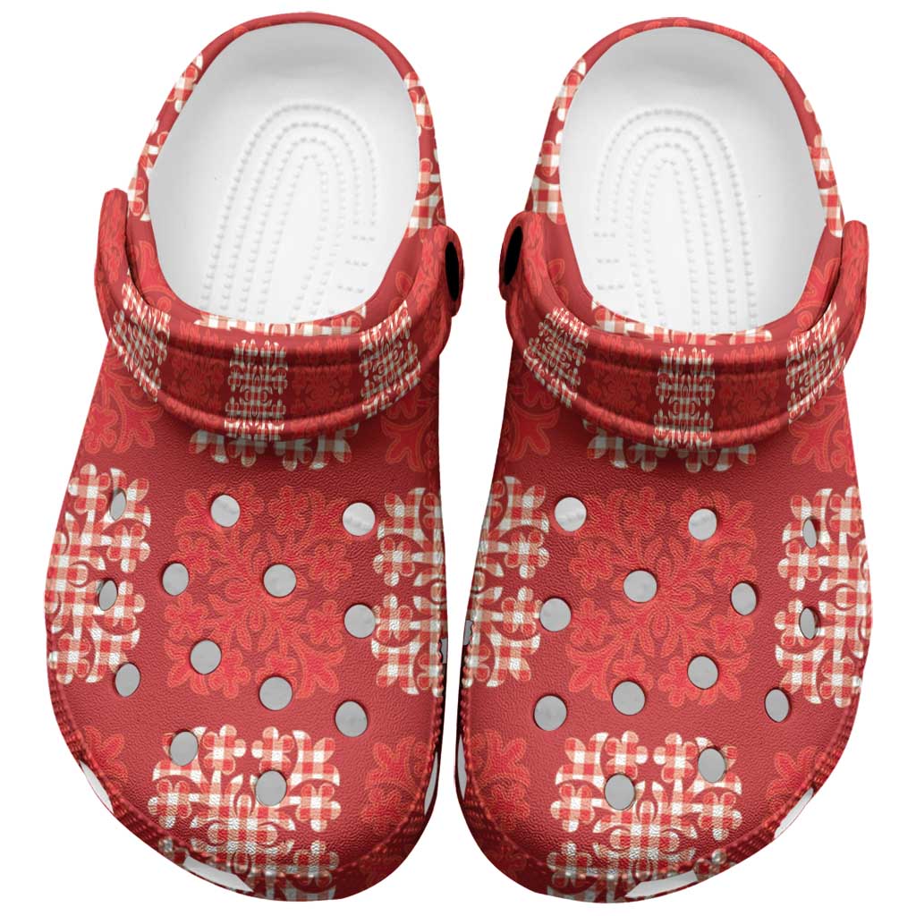 Red Palaka Quilt Hawaii Clogs Shoes Traditional Hawaii-plaid Pattern - Polynesian Pride