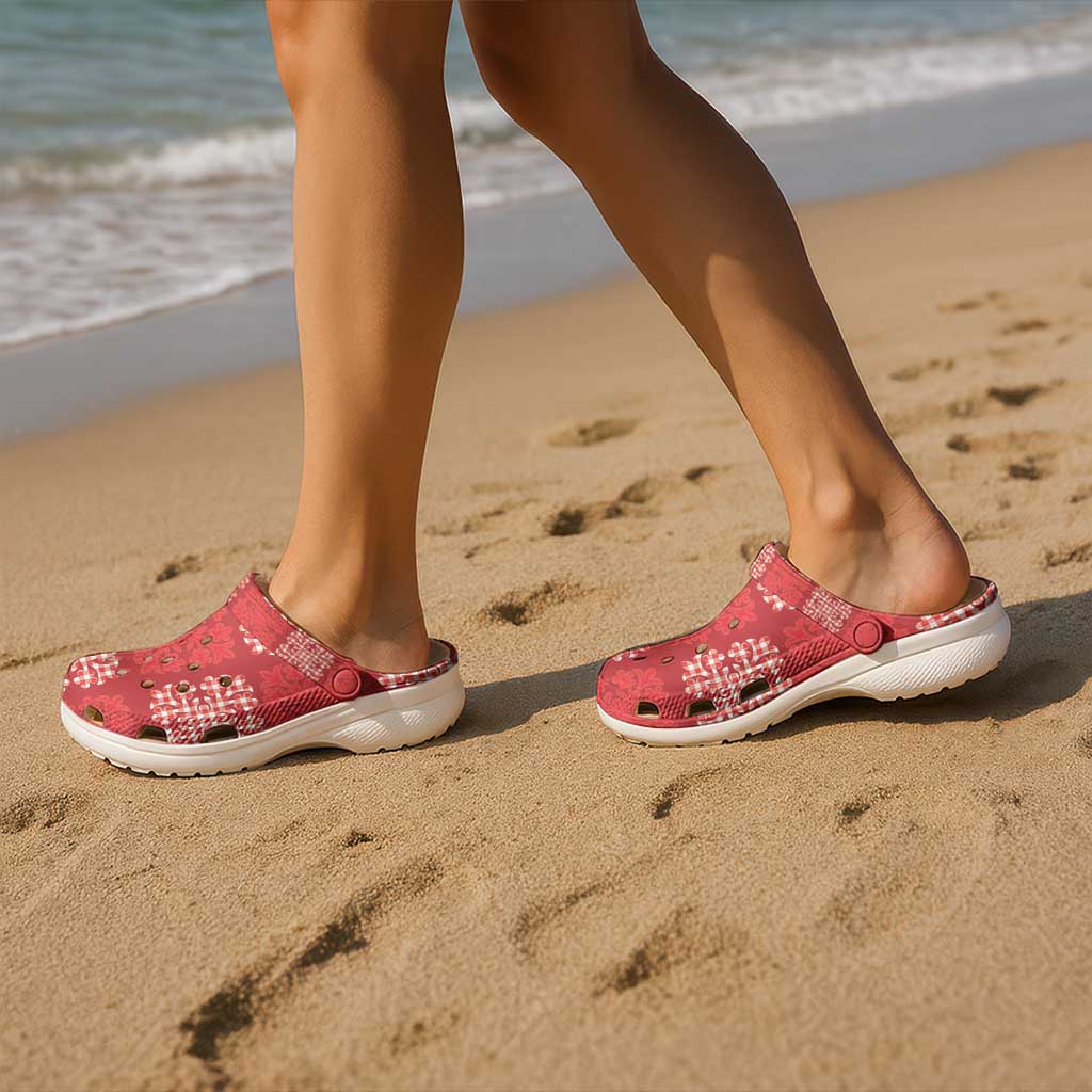 Red Palaka Quilt Hawaii Clogs Shoes Traditional Hawaii-plaid Pattern - Polynesian Pride