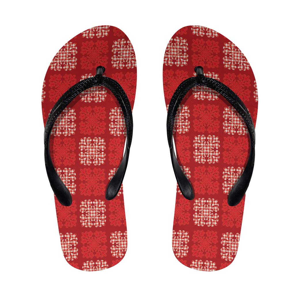 Red Palaka Quilt Hawaii Flip Flops Traditional Hawaii-plaid Pattern - Polynesian Pride