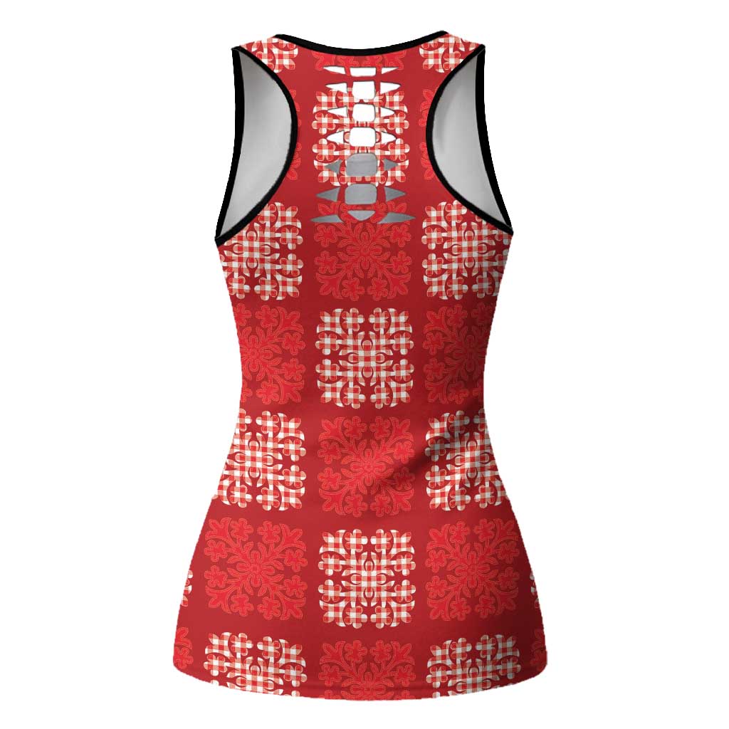 Red Palaka Quilt Hawaii Hollow Tank Top Traditional Hawaii-plaid Pattern - Polynesian Pride