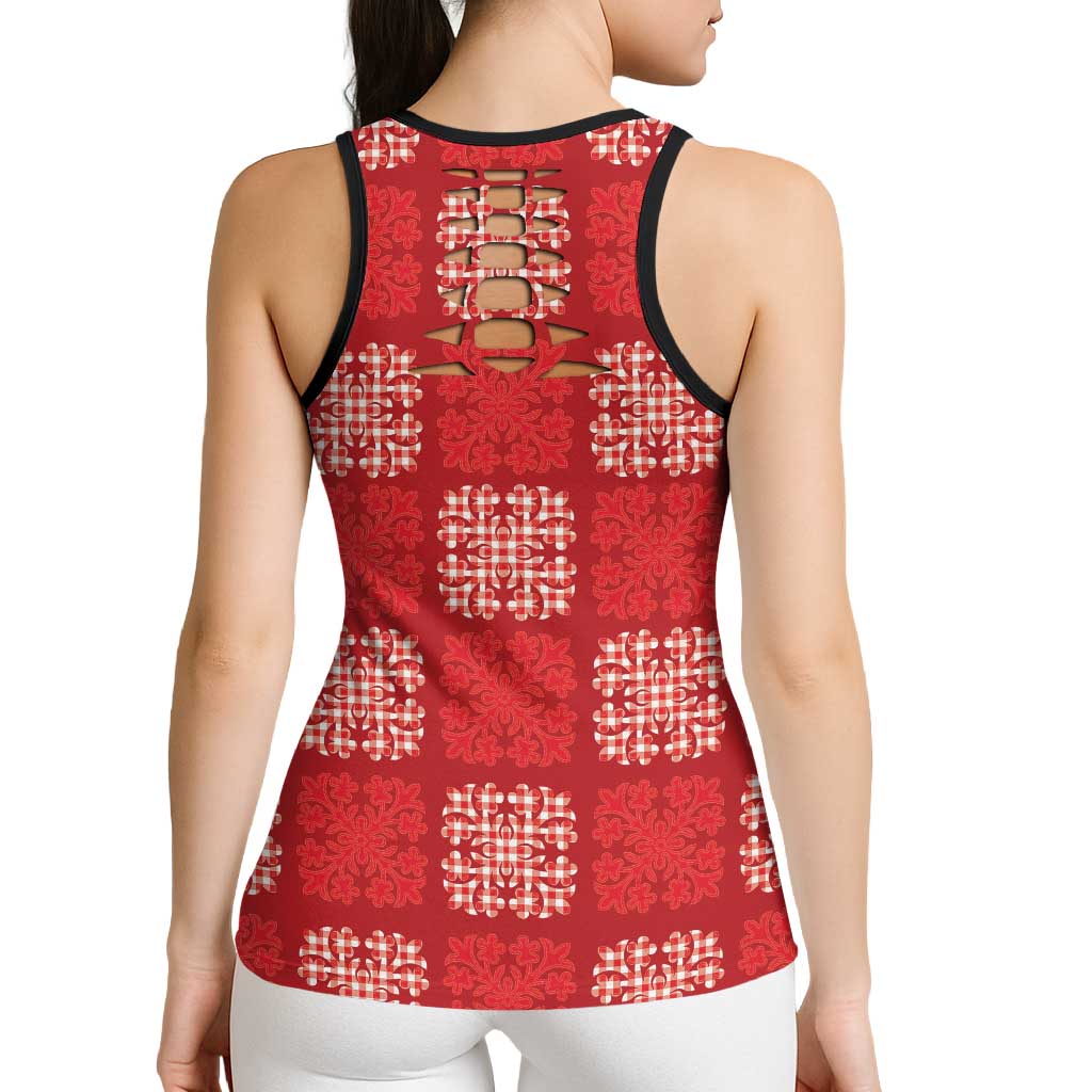 Red Palaka Quilt Hawaii Hollow Tank Top Traditional Hawaii-plaid Pattern - Polynesian Pride