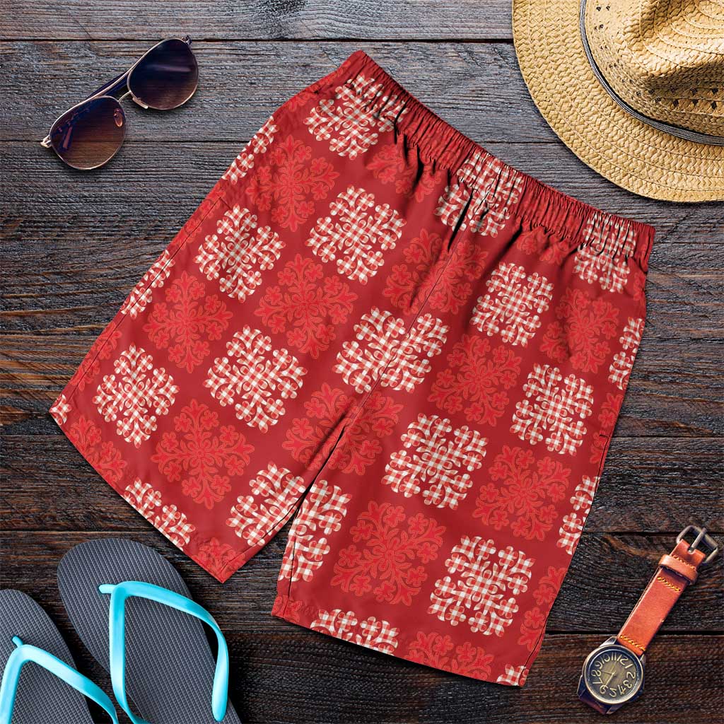 Red Palaka Quilt Hawaii Shorts for Men Traditional Hawaii-plaid Pattern - Polynesian Pride