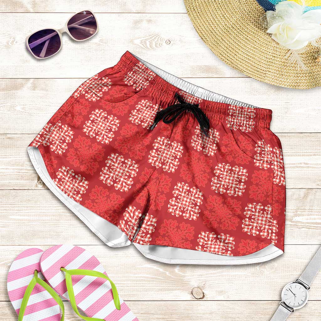 Red Palaka Quilt Hawaii Shorts for Women Traditional Hawaii-plaid Pattern - Polynesian Pride