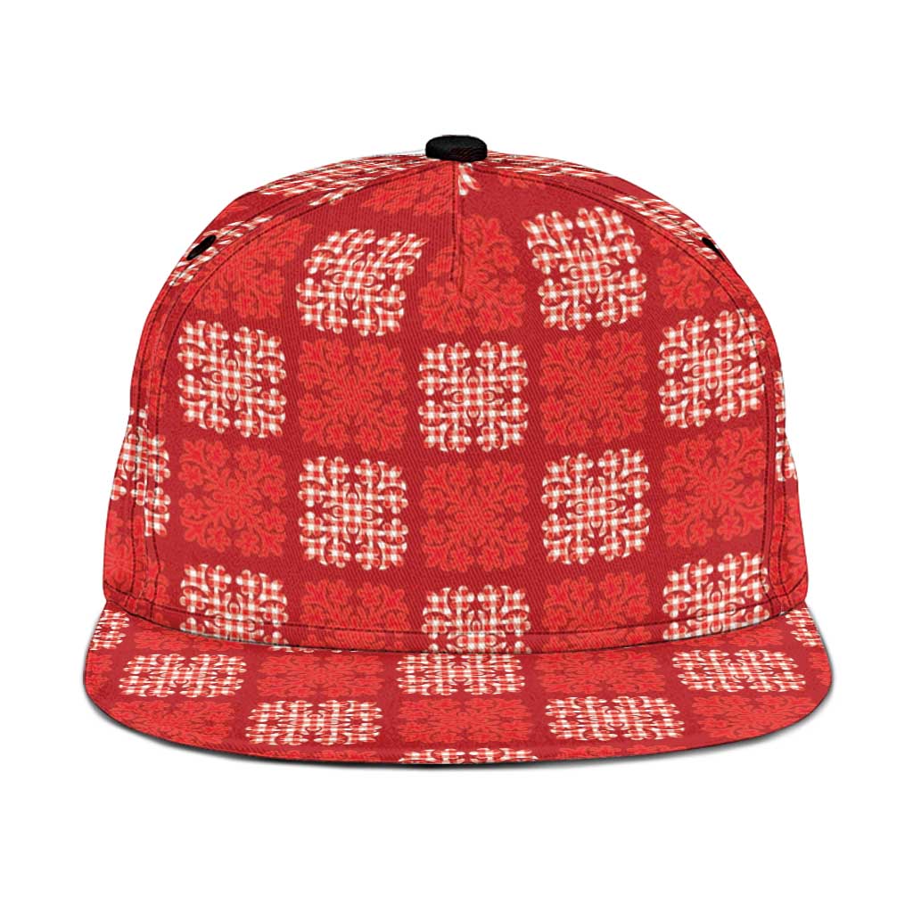 Red Palaka Quilt Hawaii Snapback Cap Traditional Hawaii-plaid Pattern - Polynesian Pride