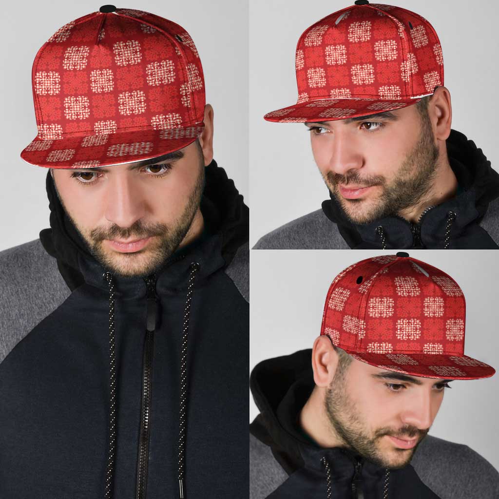 Red Palaka Quilt Hawaii Snapback Cap Traditional Hawaii-plaid Pattern - Polynesian Pride