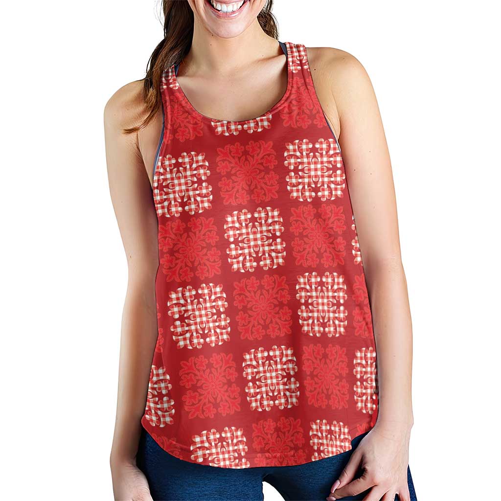 Red Palaka Quilt Hawaii Women Racerback Tank Traditional Hawaii-plaid Pattern - Polynesian Pride