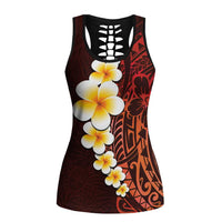 Red Polynesia Hollow Tank Top Plumeria Tropical Leaves Galaxy Polynesian Art - Polynesian Pride