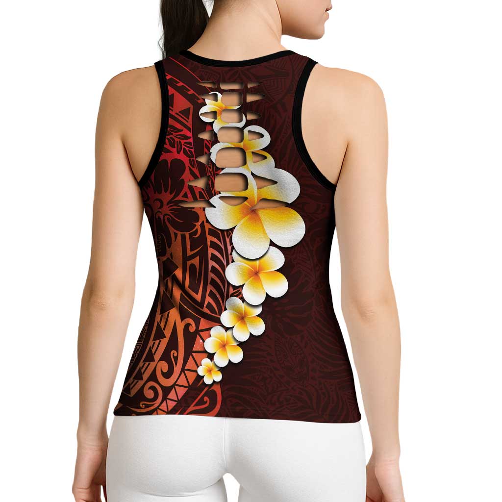 Red Polynesia Hollow Tank Top Plumeria Tropical Leaves Galaxy Polynesian Art - Polynesian Pride