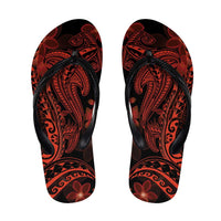 Red Polynesia Shark Tattoo Flip Flops Polynesian Plumeria - Polynesian Pride