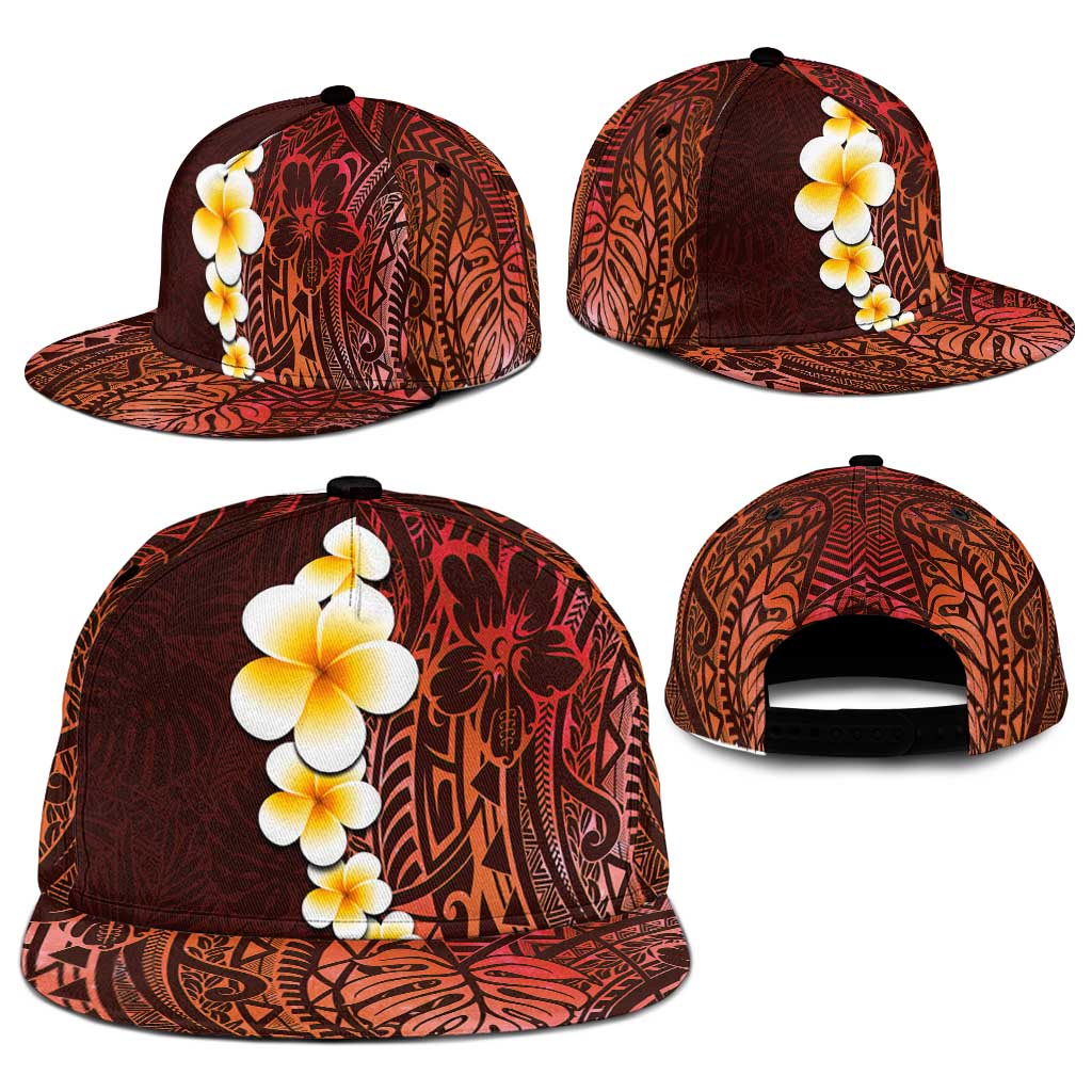 Red Polynesia Snapback Cap Plumeria Tropical Leaves With Galaxy Polynesian Art - Polynesian Pride