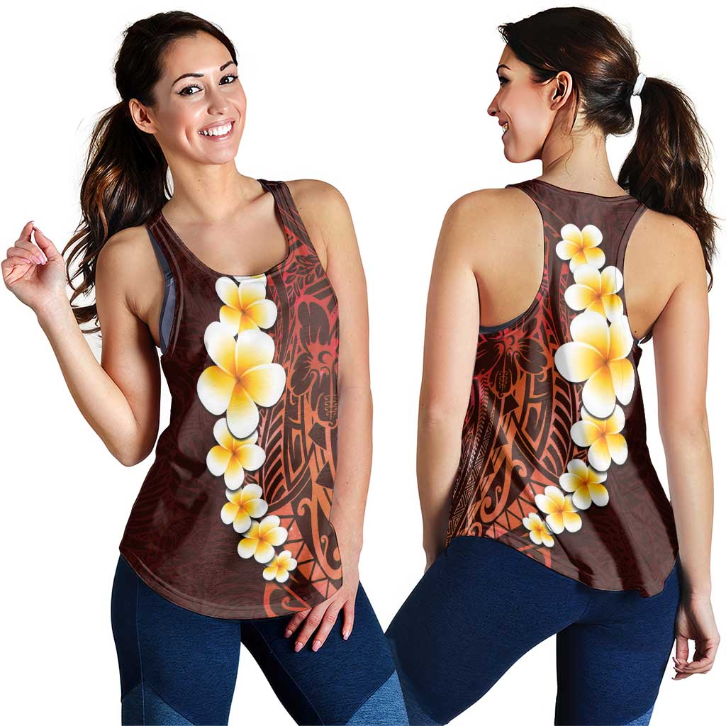 Red Polynesia Women Racerback Tank Plumeria Tropical Leaves With Galaxy Polynesian Art - Polynesian Pride