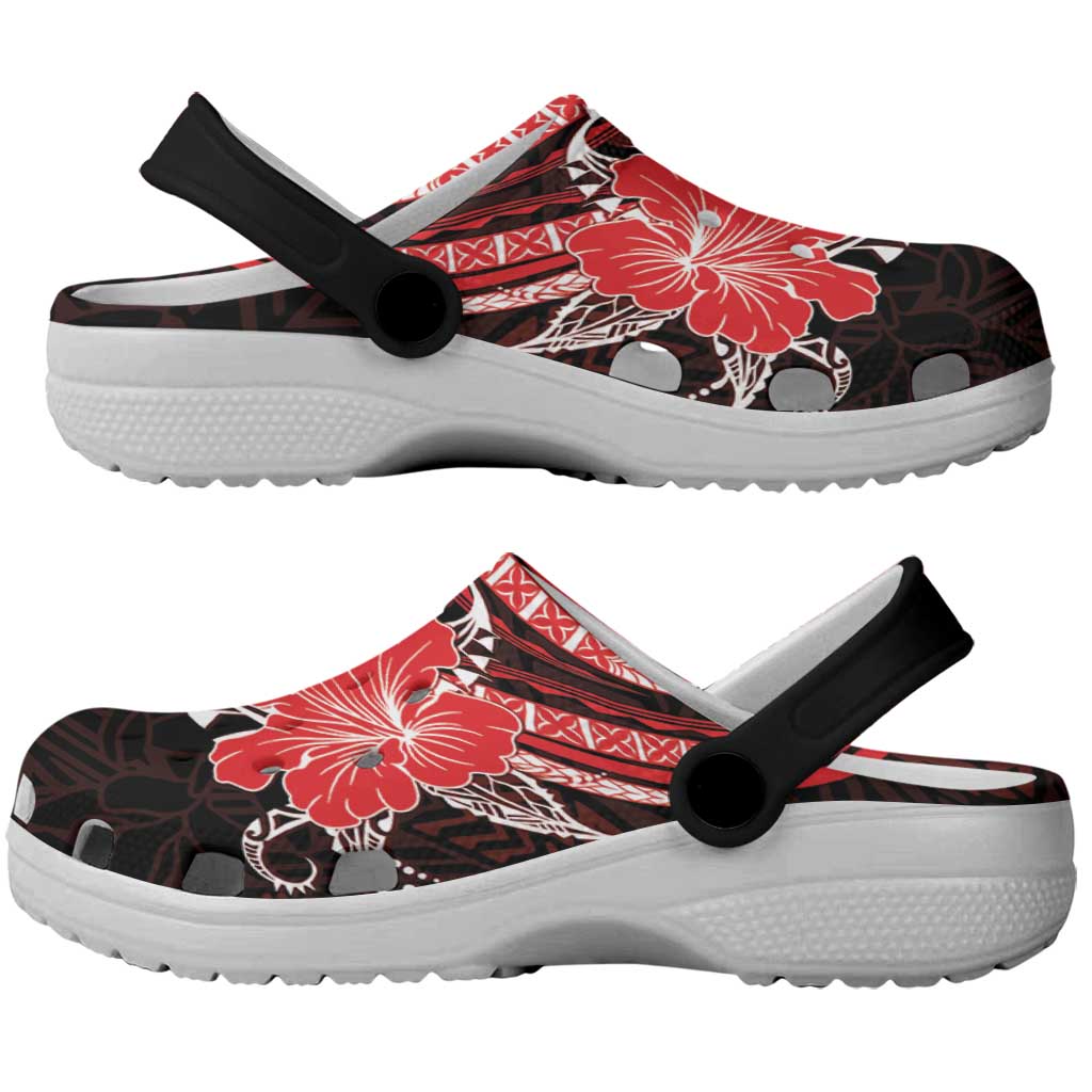 Red Polynesian Pattern With Tropical Flowers Clogs Shoes - Polynesian Pride