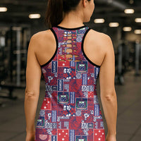 Red Samoa Manuia Le Kerisimasi Hollow Tank Top Pacific Patchwork Xmas Vibes - Polynesian Pride