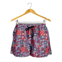 Red Samoa Manuia Le Kerisimasi Shorts for Women Pacific Patchwork Xmas Vibes - Polynesian Pride