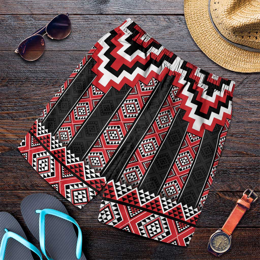 Red Taniko Aotearoa Shorts for Men Niho Taniwha Mix Poutama LT14