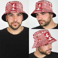Red Tonga Kilisimasi Fiefia Bucket Hat Pacific Patchwork Xmas Vibes - Polynesian Pride