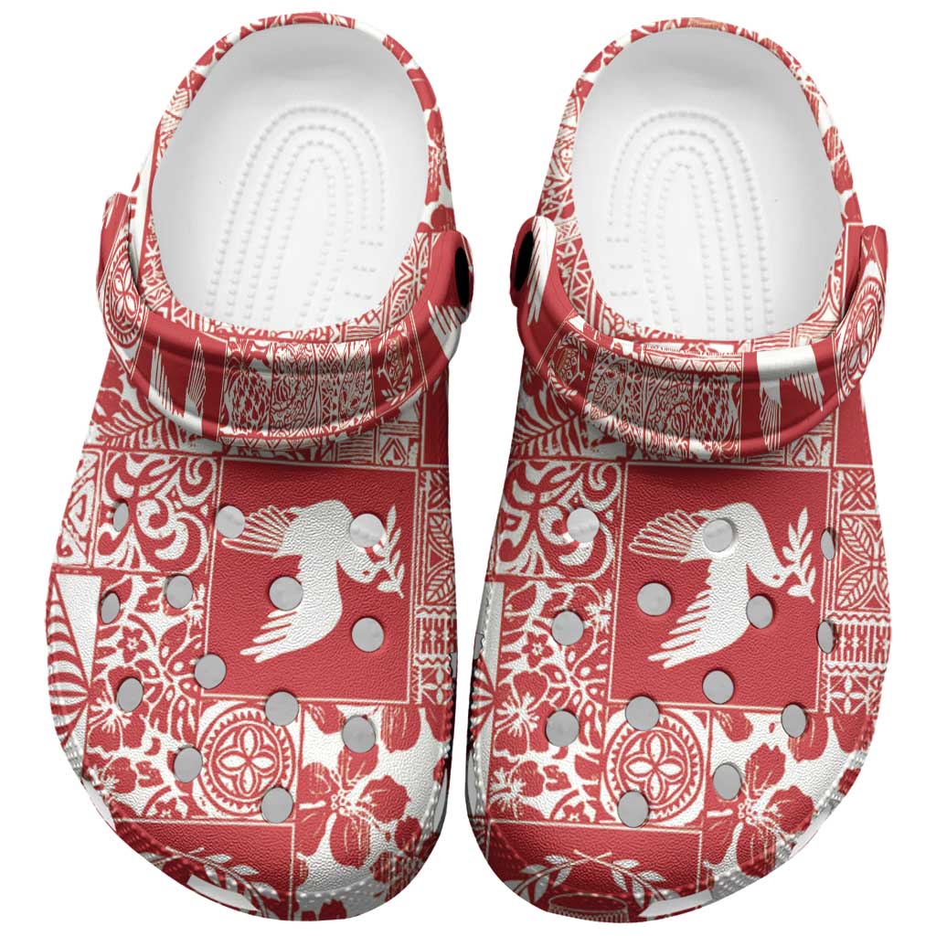 Red Tonga Kilisimasi Fiefia Clogs Shoes Pacific Patchwork Xmas Vibes - Polynesian Pride