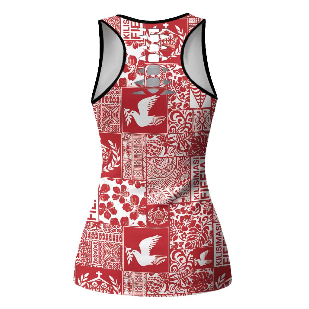 Red Tonga Kilisimasi Fiefia Hollow Tank Top Pacific Patchwork Xmas Vibes - Polynesian Pride