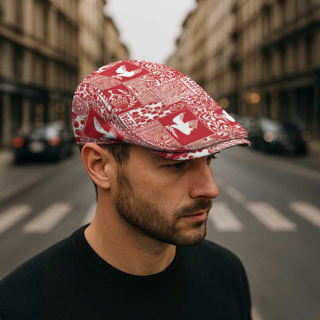 Red Tonga Kilisimasi Fiefia Jeff Hat Pacific Patchwork Xmas Vibes - Polynesian Pride