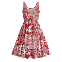 Red Tonga Kilisimasi Fiefia Midi Dress Pacific Patchwork Xmas Vibes - Polynesian Pride