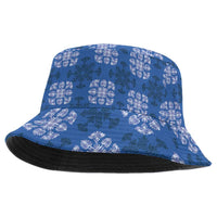 Royal Blue Hawaiian Quilt Bucket Hat Hawaii Pineapple Monstera Palaka Motifs - Polynesian Pride