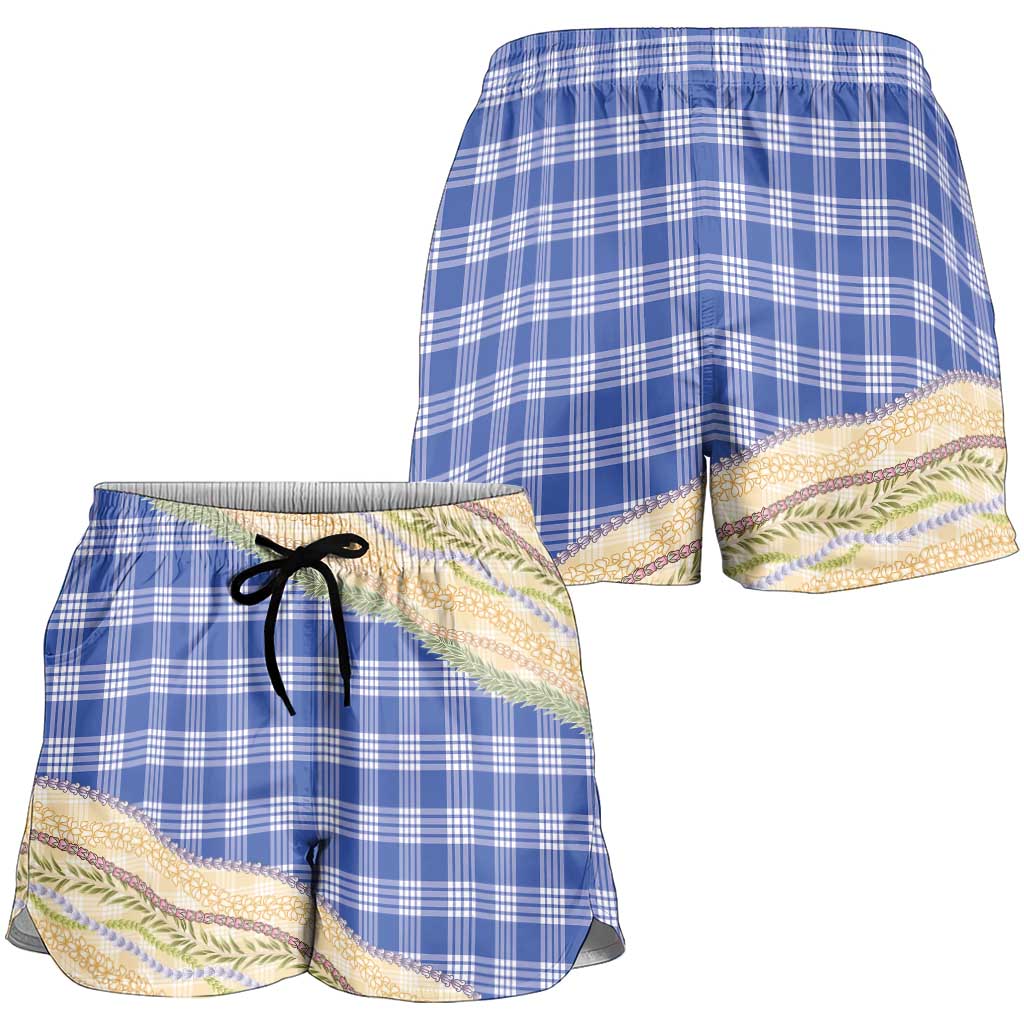 Royal Blue Palaka Hawaii Leis Elegant Vibes Shorts for Women LT14 - Polynesian Pride