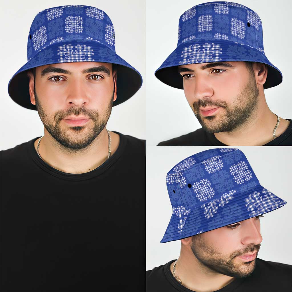 Royal Blue Palaka Quilt Hawaii Bucket Hat Traditional Hawaii-plaid Pattern - Polynesian Pride