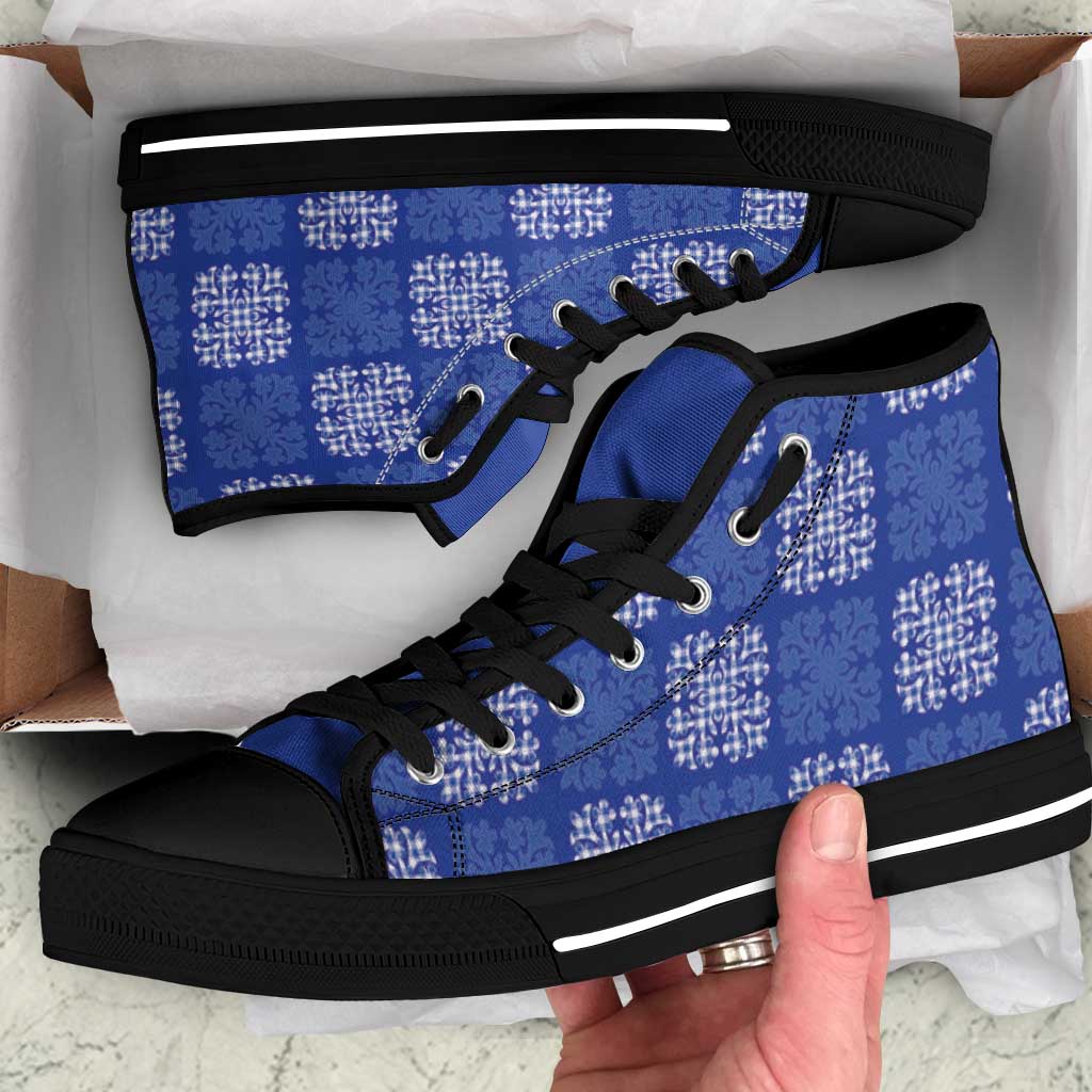 Royal Blue Palaka Quilt Hawaii High Top Shoes Traditional Hawaii-plaid Pattern - Polynesian Pride