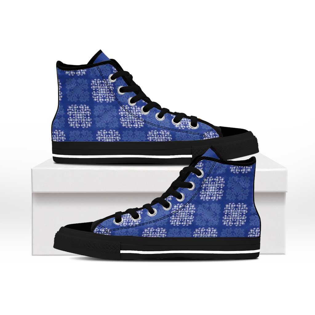 Royal Blue Palaka Quilt Hawaii High Top Shoes Traditional Hawaii-plaid Pattern - Polynesian Pride