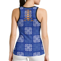 Royal Blue Palaka Quilt Hawaii Hollow Tank Top Traditional Hawaii-plaid Pattern - Polynesian Pride