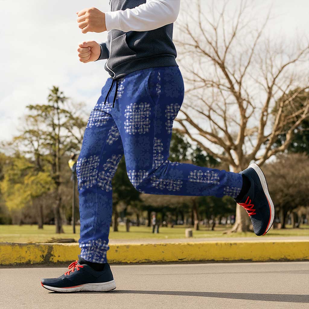 Royal Blue Palaka Quilt Hawaii Jogger Pants Traditional Hawaii-plaid Pattern - Polynesian Pride