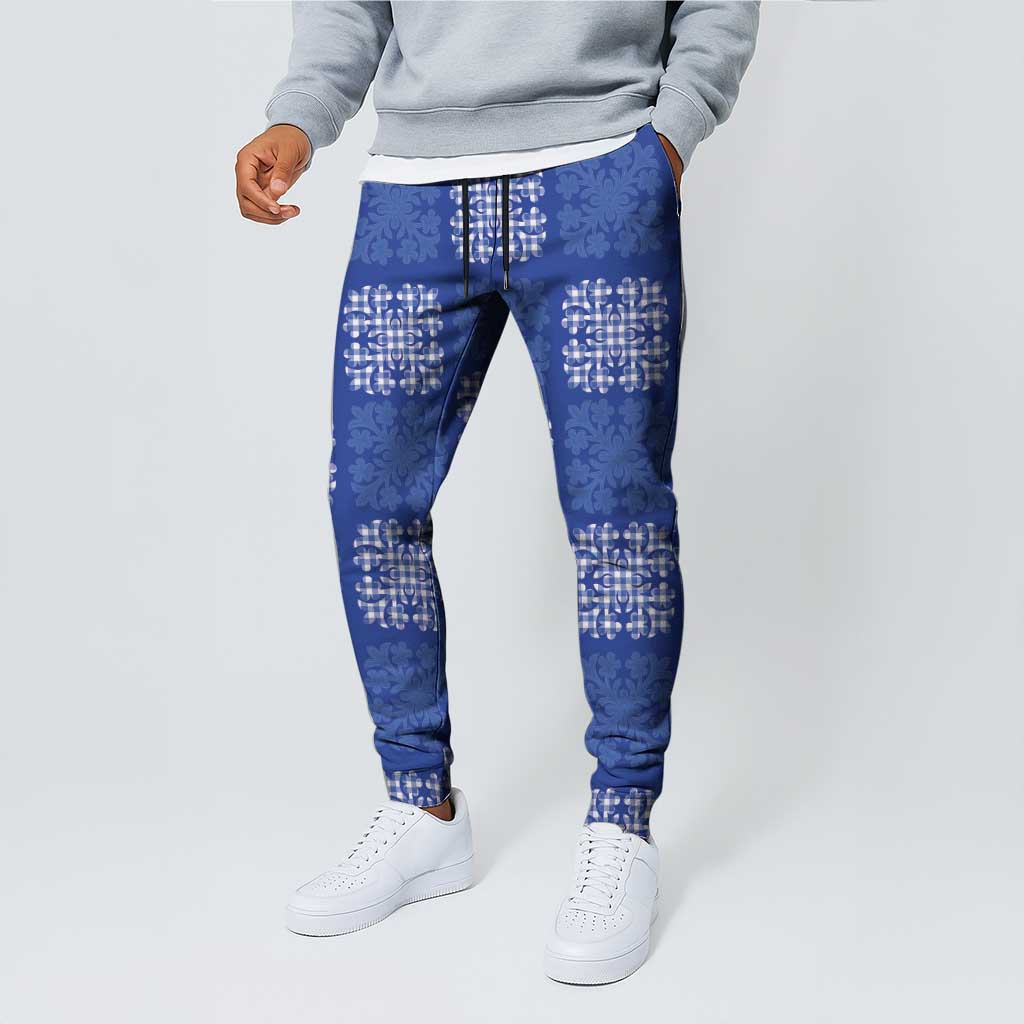 Royal Blue Palaka Quilt Hawaii Jogger Pants Traditional Hawaii-plaid Pattern - Polynesian Pride