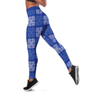 Royal Blue Palaka Quilt Hawaii Leggings Traditional Hawaii-plaid Pattern - Polynesian Pride