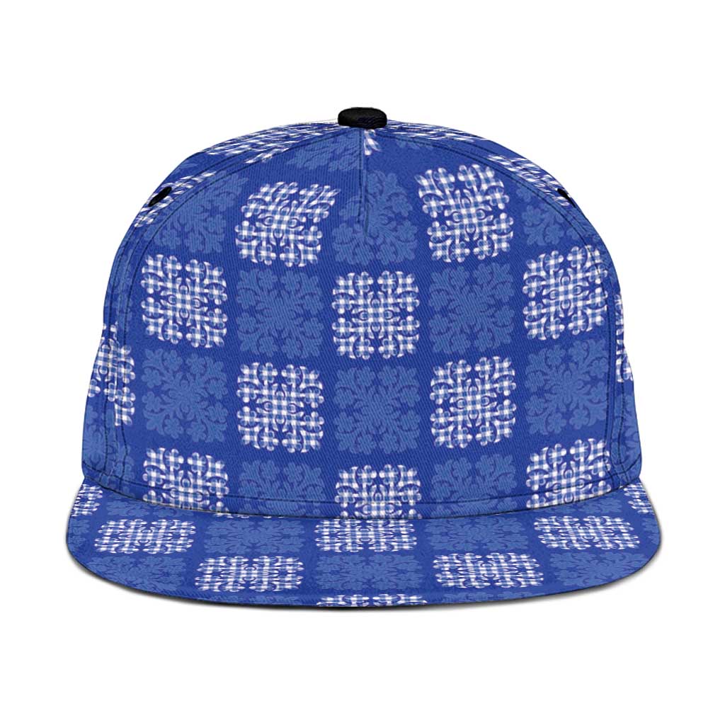 Royal Blue Palaka Quilt Hawaii Snapback Cap Traditional Hawaii-plaid Pattern - Polynesian Pride