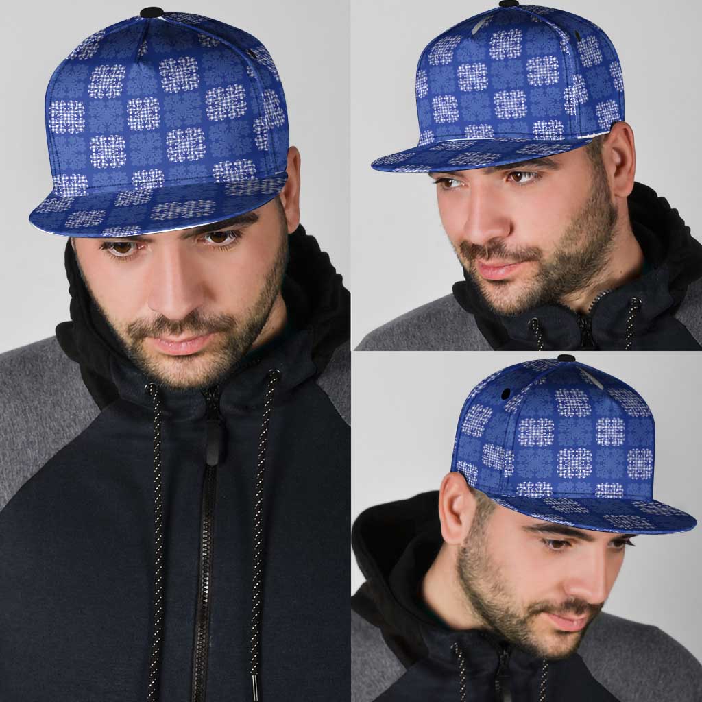 Royal Blue Palaka Quilt Hawaii Snapback Cap Traditional Hawaii-plaid Pattern - Polynesian Pride
