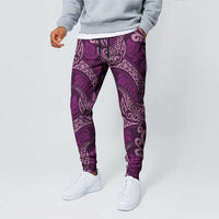 Royal Purple Monstera Jogger Pants Polynesian Tribal Pattern LT01 - Polynesian Pride