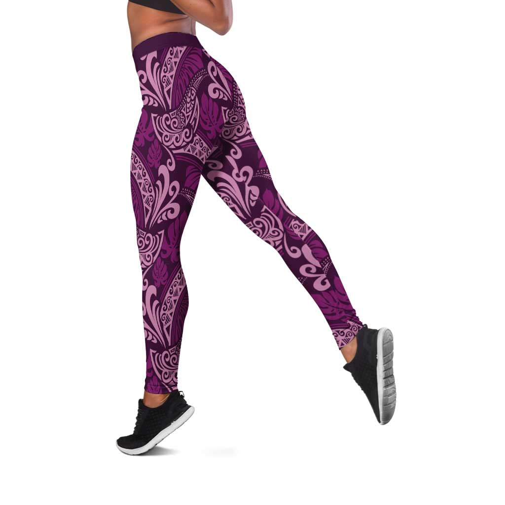 Royal Purple Monstera Leggings Polynesian Tribal Pattern - Polynesian Pride