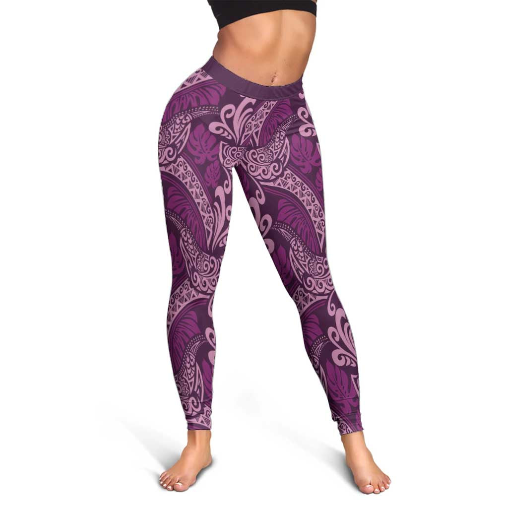 Royal Purple Monstera Leggings Polynesian Tribal Pattern LT01 - Polynesian Pride