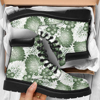 Sage Green Aloha Hawaii All Season Boots Monstera Hibiscus Plumeria Seamless Vibes - Polynesian Pride