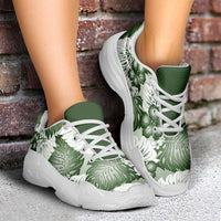 Sage Green Aloha Hawaii Chunky Sneakers Monstera Hibiscus Plumeria Seamless Vibes - Polynesian Pride