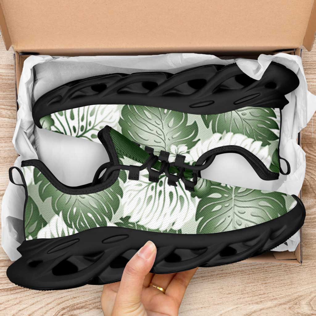 Sage Green Aloha Hawaii Clunky Sneakers Monstera Hibiscus Plumeria Seamless Vibes - Polynesian Pride