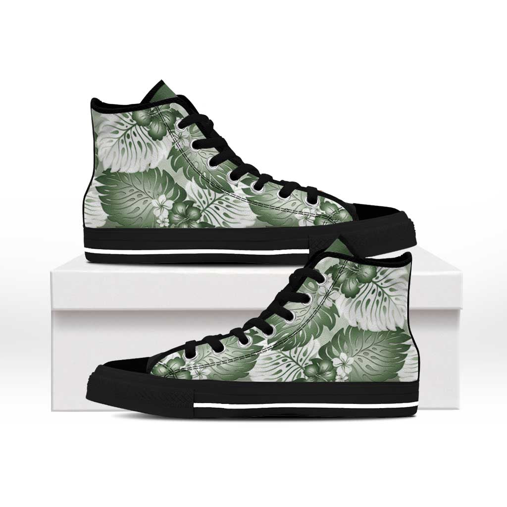 Sage Green Aloha Hawaii High Top Shoes Monstera Hibiscus Plumeria Seamless Vibes - Polynesian Pride