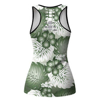 Sage Green Aloha Hawaii Hollow Tank Top Monstera Hibiscus Plumeria Seamless Vibes - Polynesian Pride