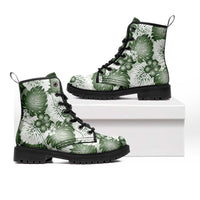 Sage Green Aloha Hawaii Leather Boots Monstera Hibiscus Plumeria Seamless Vibes - Polynesian Pride