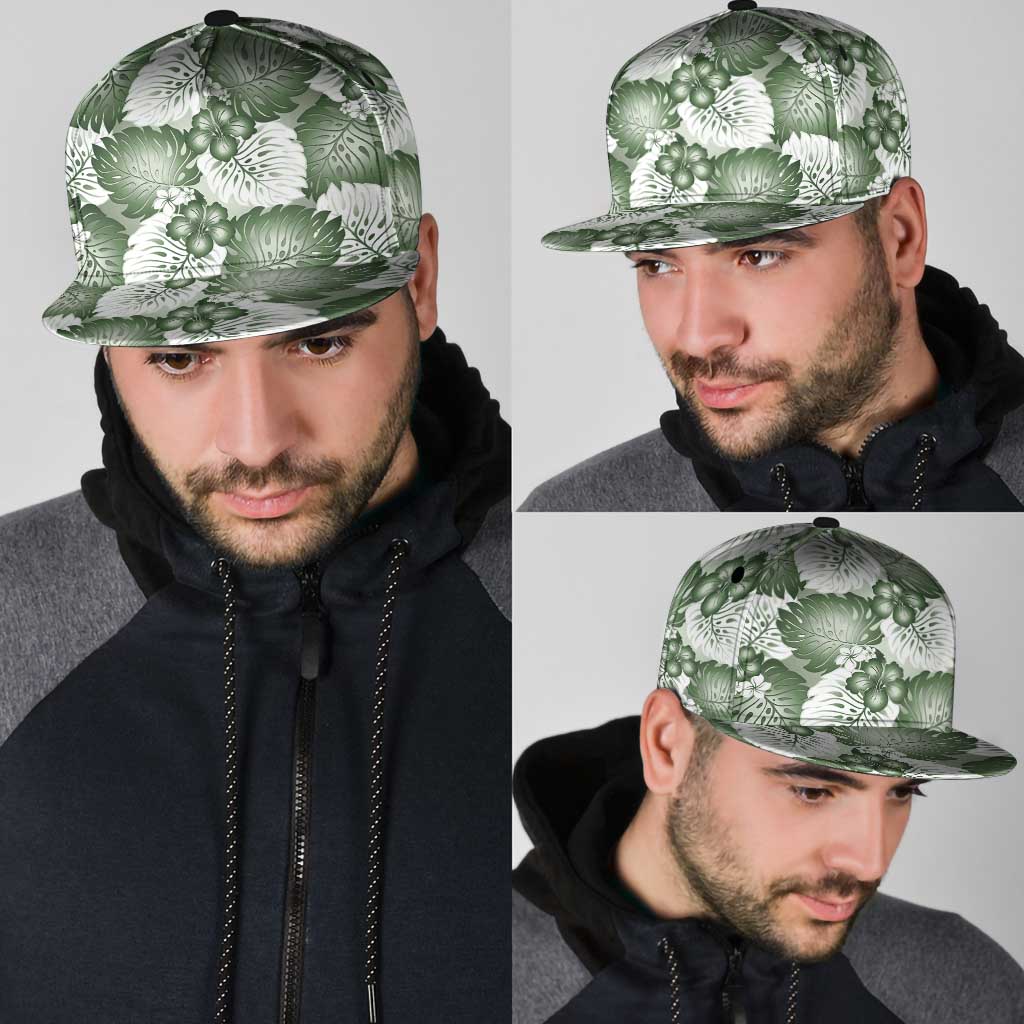 Sage Green Aloha Hawaii Snapback Cap Monstera Hibiscus Plumeria Seamless Vibes - Polynesian Pride