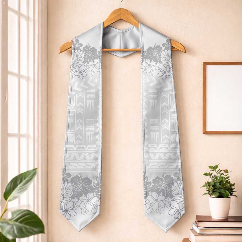 Samoa Lotu Tamaiti Graduation Stole White Sunday Polynesian Pattern With Tropical Flowers