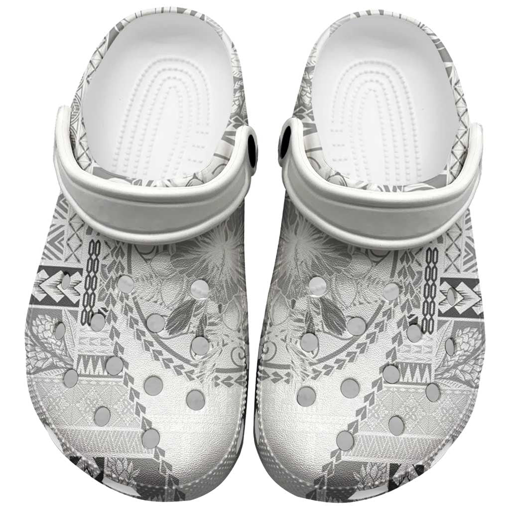 Samoa Siapo Elegant Clogs Shoes Hibiscus White Motifs - Polynesian Pride