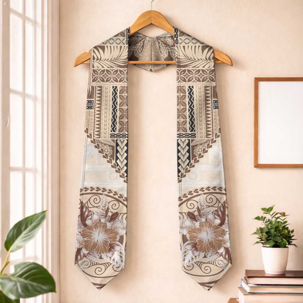 Samoa Siapo Elegant Graduation Stole Hibiscus Beige Motifs