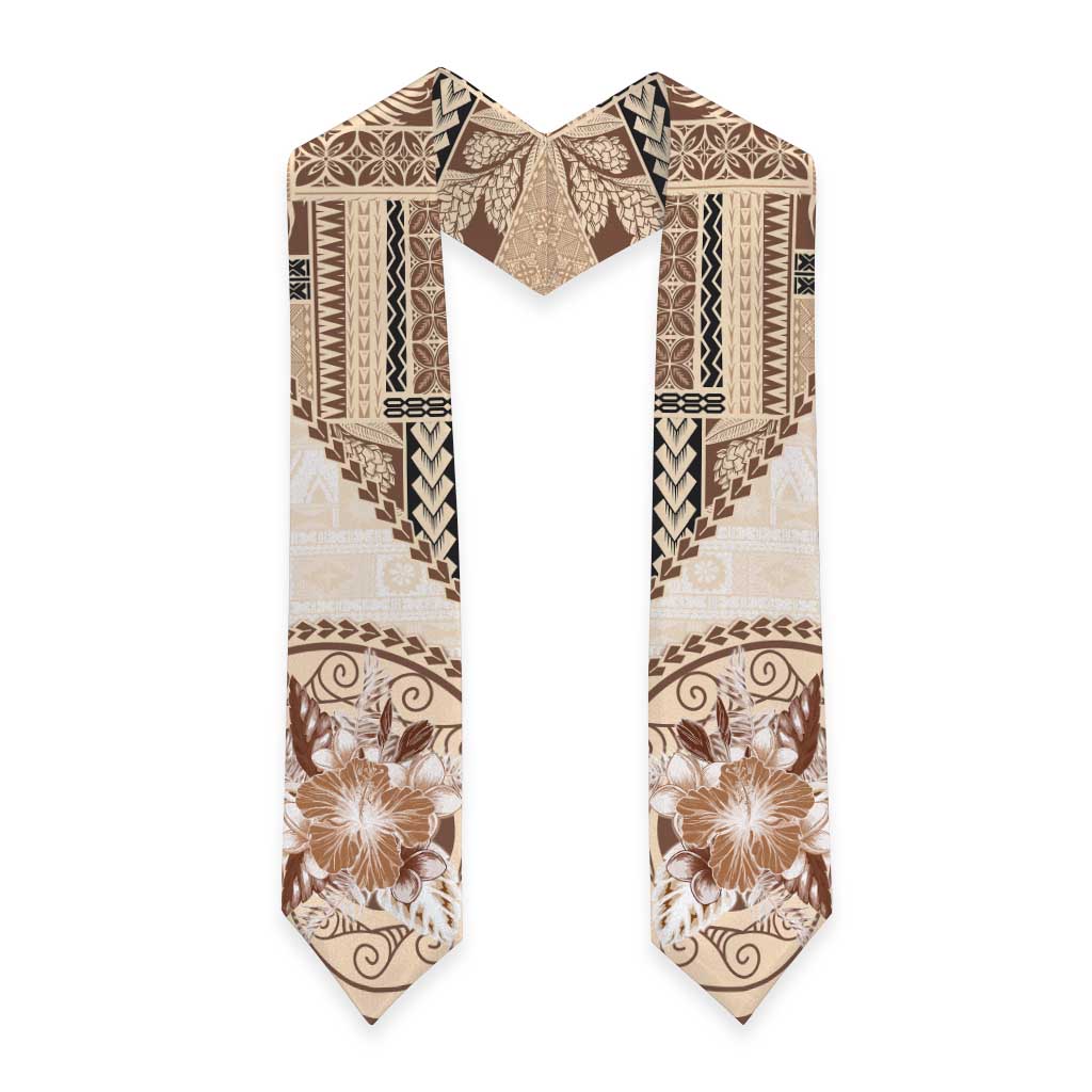 Samoa Siapo Elegant Graduation Stole Hibiscus Beige Motifs